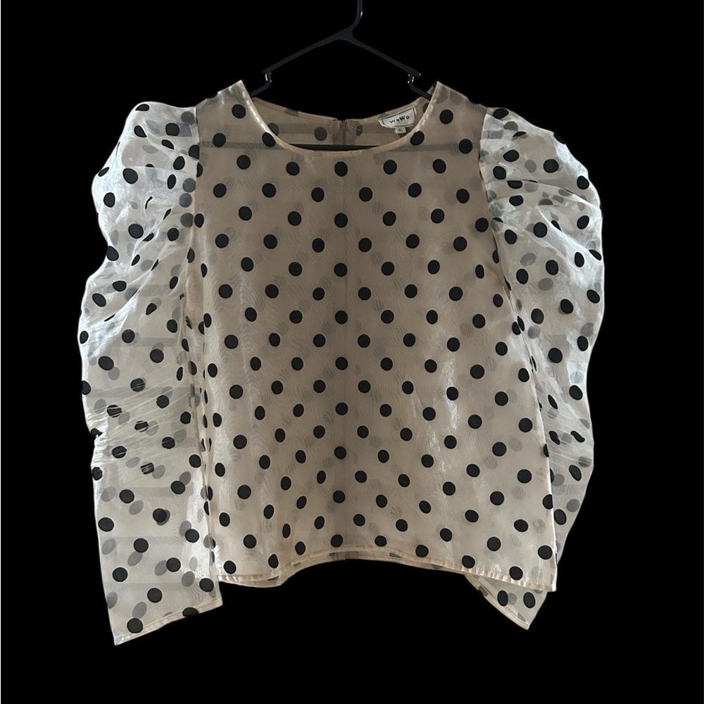 Polka Dot Sheer Sleeve Blouse
